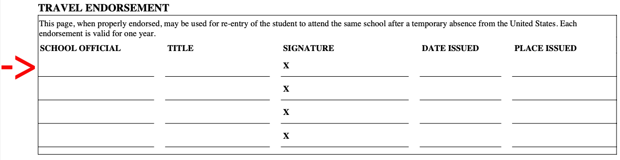 Visa F-1 i20 Travel Endorsement